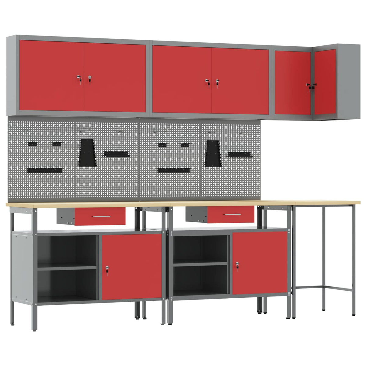 Work Cabinet Set with Drawer with Shelf 10 pcs Red and Grey
