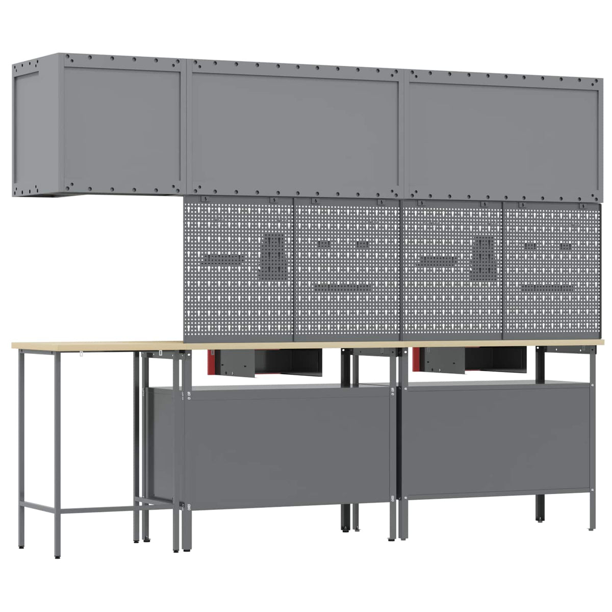Work Cabinet Set with Drawer with Shelf 10 pcs Red and Grey