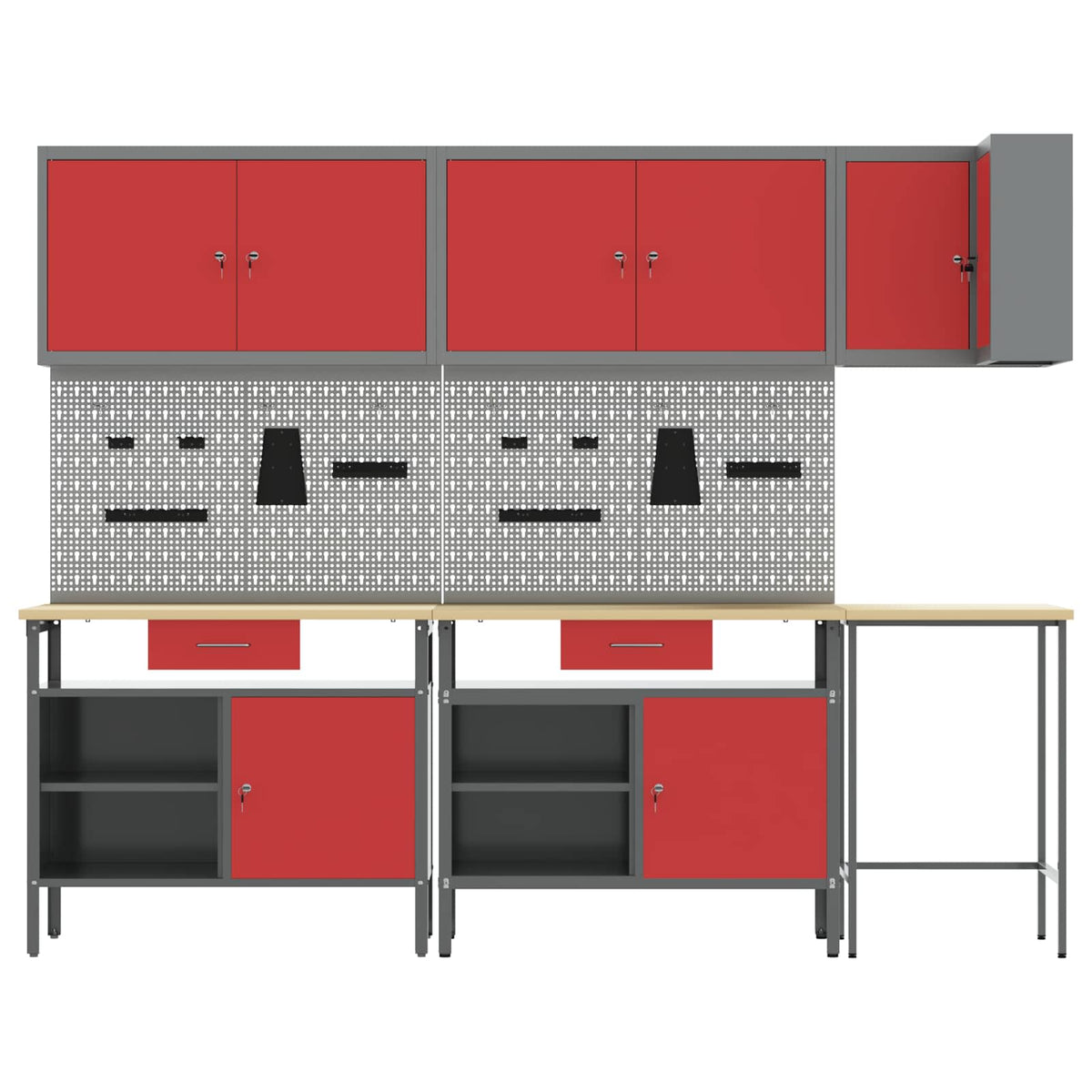 Work Cabinet Set with Drawer with Shelf 10 pcs Red and Grey