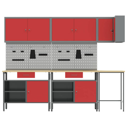 Work Cabinet Set with Drawer with Shelf 10 pcs Red and Grey