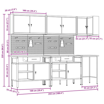 Work Cabinet Set with Drawer with Shelf 10 pcs Red and Grey