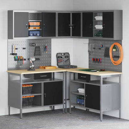 Work Cabinet Set with Drawer with Shelf 10 pcs Black and Grey