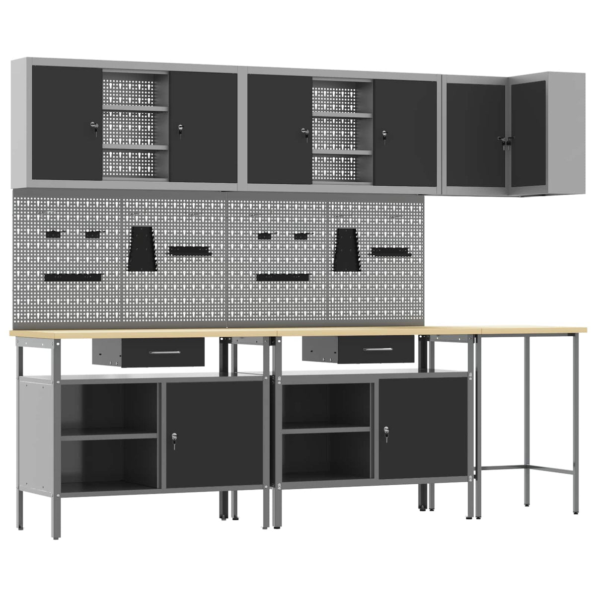 Work Cabinet Set with Drawer with Shelf 10 pcs Black and Grey