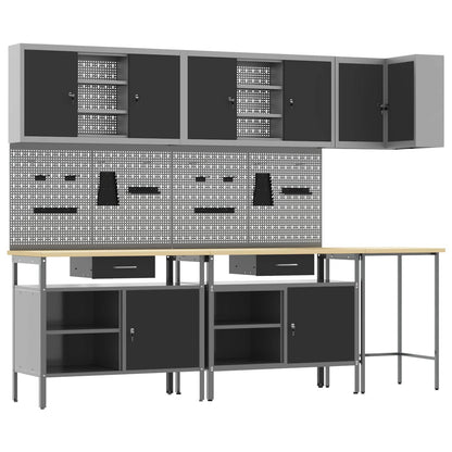 Work Cabinet Set with Drawer with Shelf 10 pcs Black and Grey