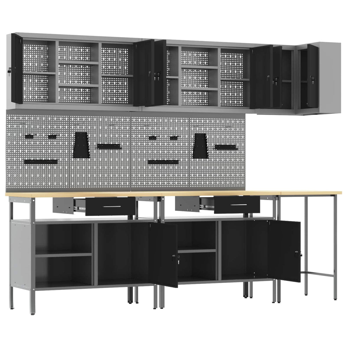 Work Cabinet Set with Drawer with Shelf 10 pcs Black and Grey