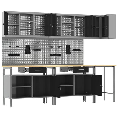 Work Cabinet Set with Drawer with Shelf 10 pcs Black and Grey