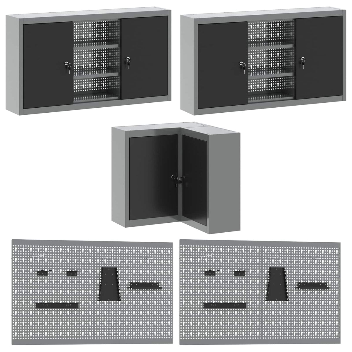Work Cabinet Set with Drawer with Shelf 10 pcs Black and Grey