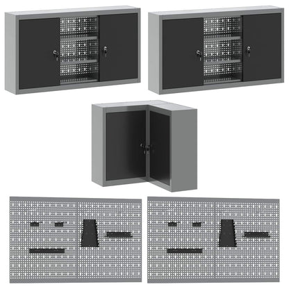Work Cabinet Set with Drawer with Shelf 10 pcs Black and Grey