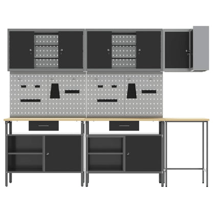 Work Cabinet Set with Drawer with Shelf 10 pcs Black and Grey