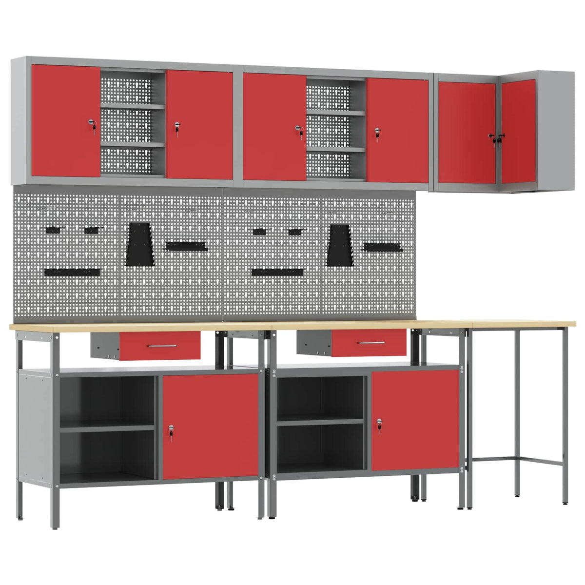Work Cabinet Set with Drawer with Shelf 10 pcs Red and Grey