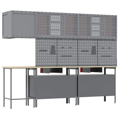 Work Cabinet Set with Drawer with Shelf 10 pcs Red and Grey