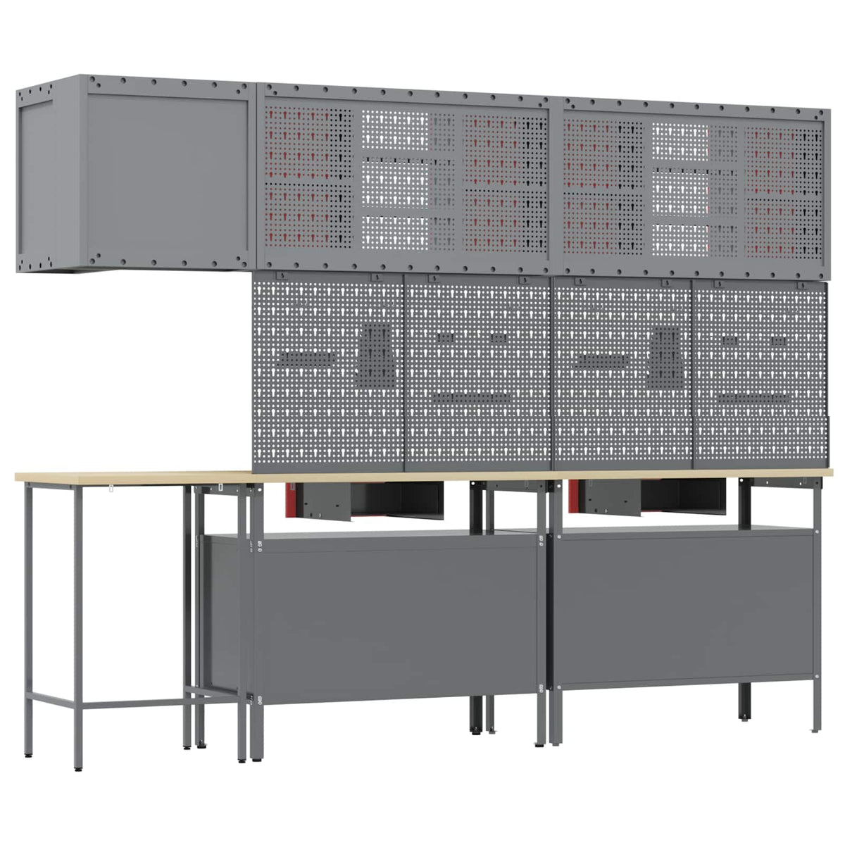 Work Cabinet Set with Drawer with Shelf 10 pcs Red and Grey