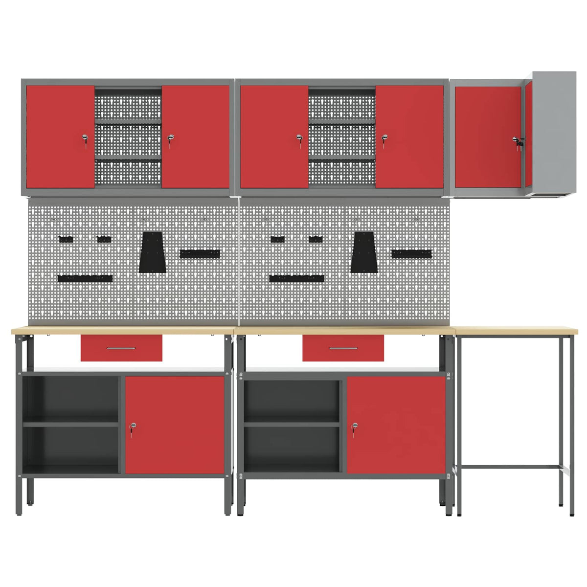 Work Cabinet Set with Drawer with Shelf 10 pcs Red and Grey
