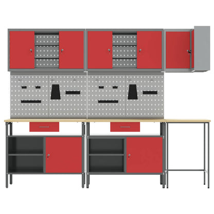 Work Cabinet Set with Drawer with Shelf 10 pcs Red and Grey