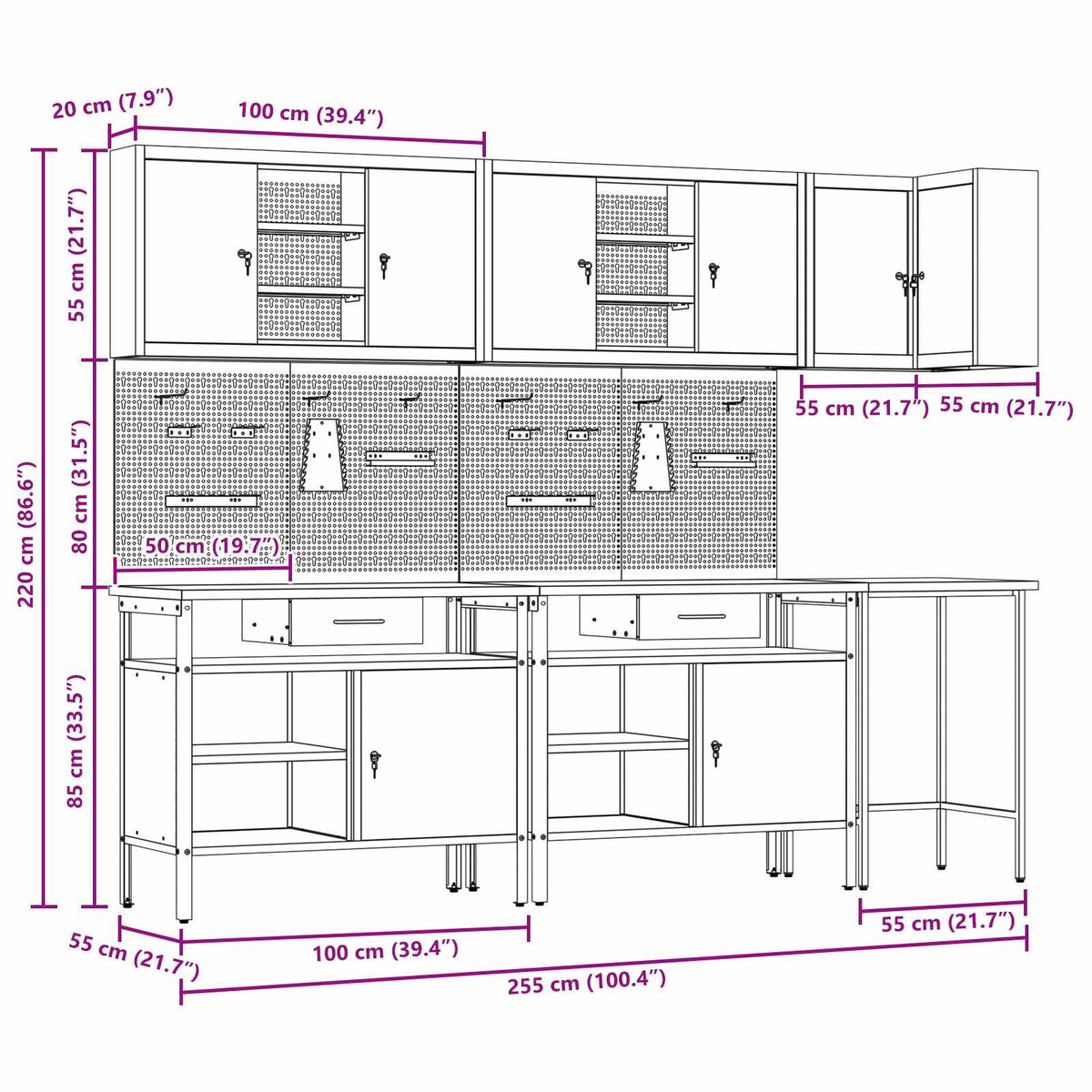 Work Cabinet Set with Drawer with Shelf 10 pcs Red and Grey