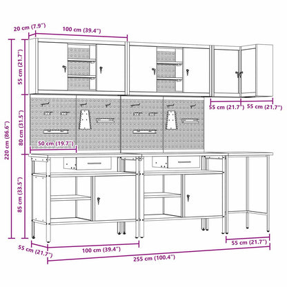 Work Cabinet Set with Drawer with Shelf 10 pcs Red and Grey