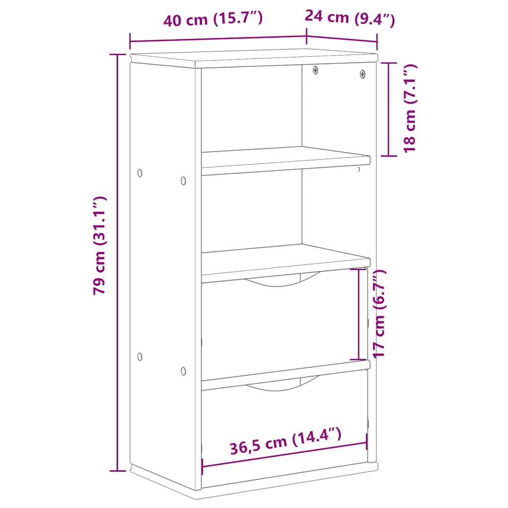 Side Cabinet with Drawers ODDA White 40x24x79 cm Solid Wood Pine
