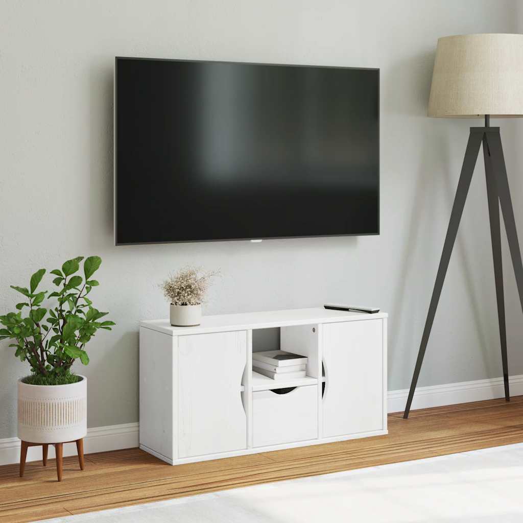 TV Cabinet with Drawer ODDA White 79x24x40 cm Solid Wood Pine