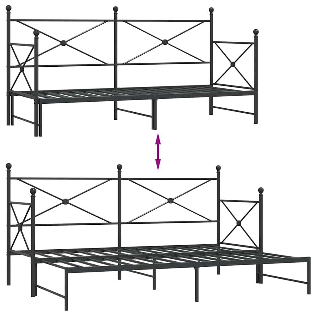 Daybed with Trundle without Mattress Black 75x190 cm Steel