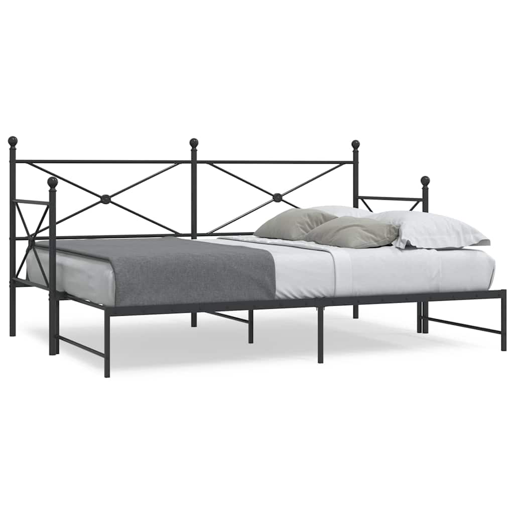 Daybed with Trundle without Mattress Black 75x190 cm Steel