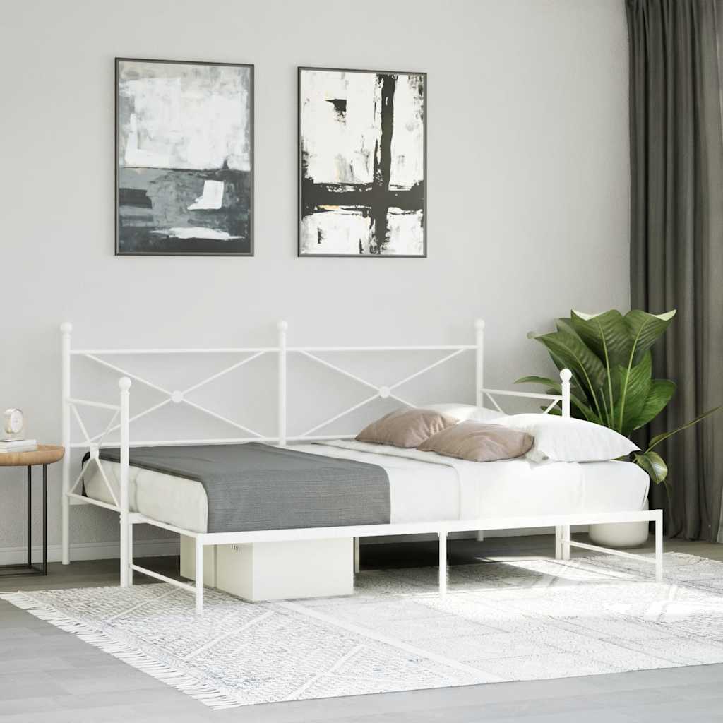 Daybed with Trundle without Mattress White 75x190 cm Steel
