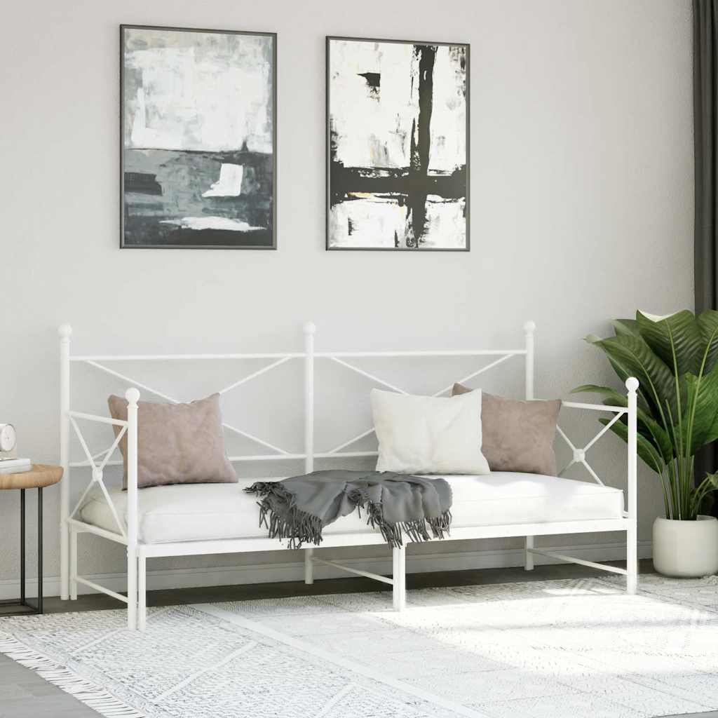 Daybed with Trundle without Mattress White 75x190 cm Steel