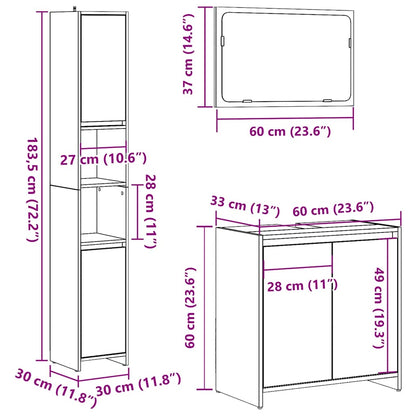 3 Piece Bathroom Furniture Set Concrete Grey Engineered Wood