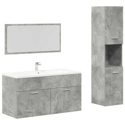 3 Piece Bathroom Furniture Set Concrete Grey Engineered Wood