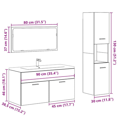 3 Piece Bathroom Furniture Set Concrete Grey Engineered Wood