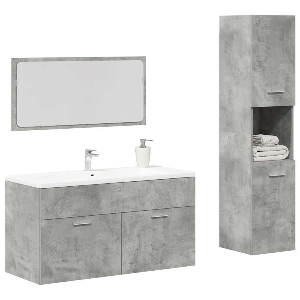 3 Piece Bathroom Furniture Set Concrete Grey Engineered Wood