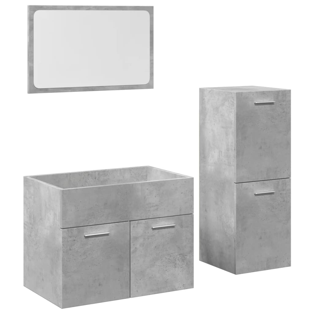 3 Piece Bathroom Furniture Set Concrete Grey Engineered Wood