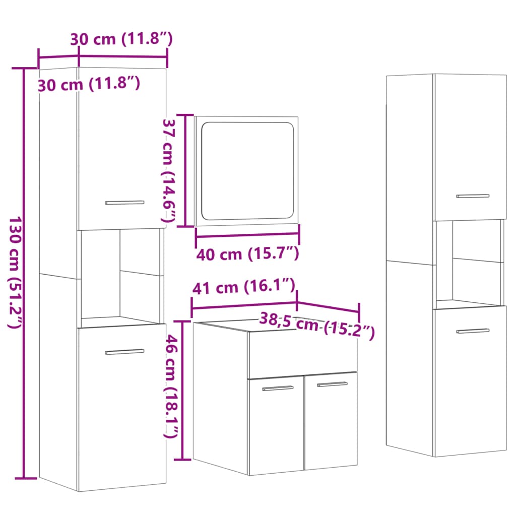 4 Piece Bathroom Furniture Set Concrete Grey Engineered Wood