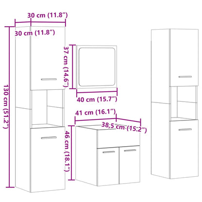 4 Piece Bathroom Furniture Set Concrete Grey Engineered Wood