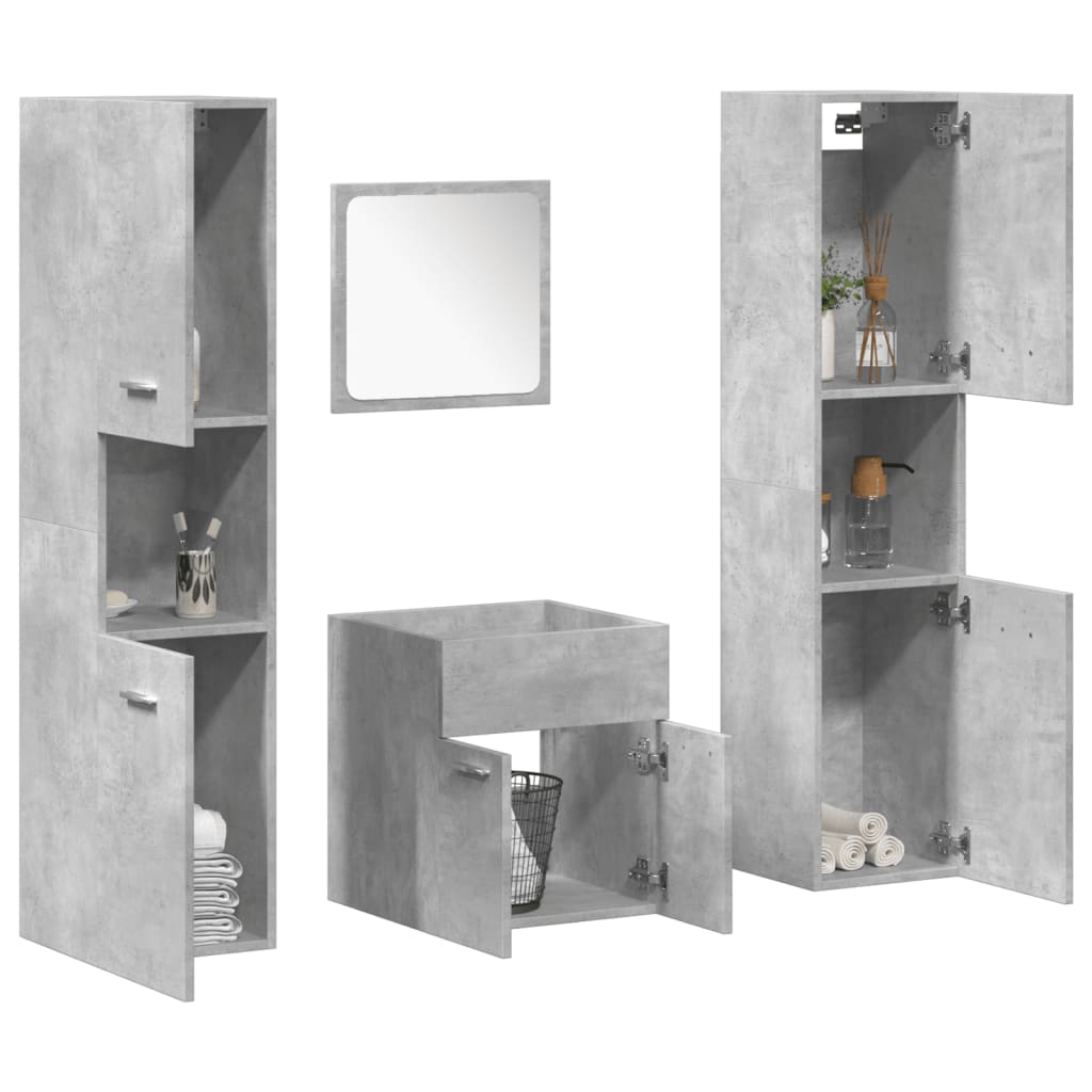 4 Piece Bathroom Furniture Set Concrete Grey Engineered Wood