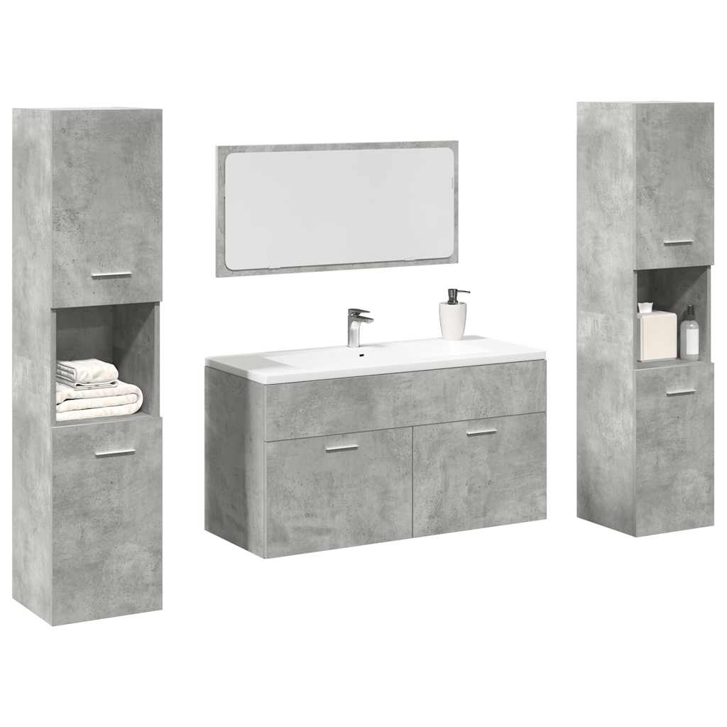 4 Piece Bathroom Furniture Set Concrete Grey Engineered Wood