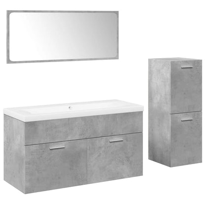 4 Piece Bathroom Furniture Set Concrete Grey Engineered Wood