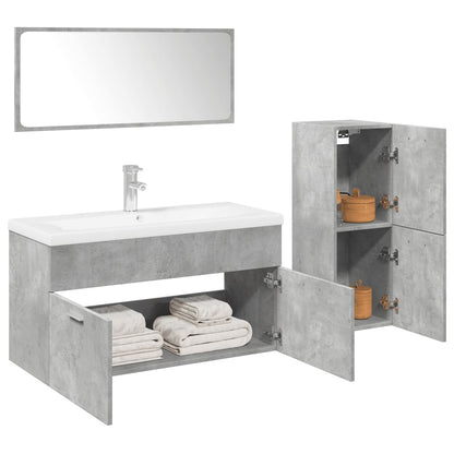 4 Piece Bathroom Furniture Set Concrete Grey Engineered Wood