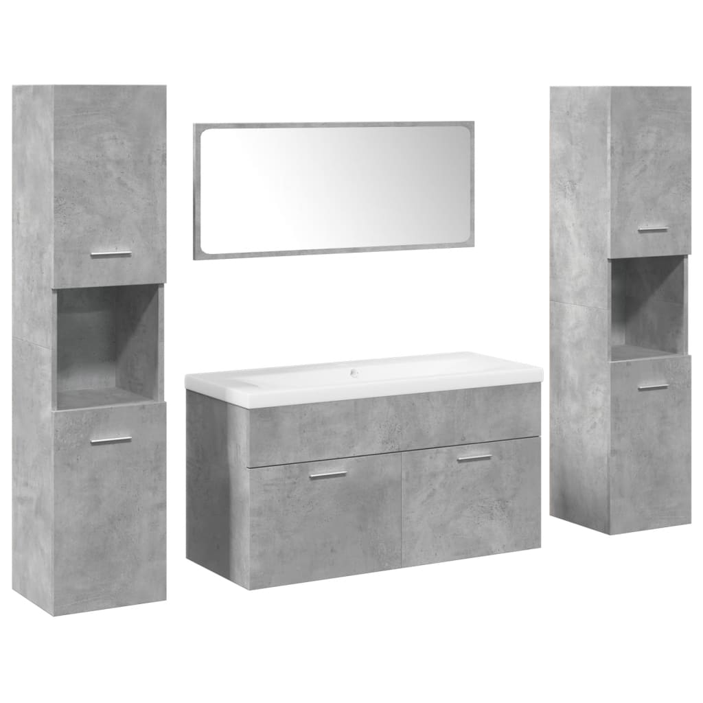 5 Piece Bathroom Furniture Set Concrete Grey Engineered Wood