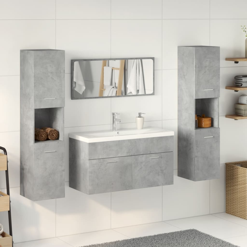 5 Piece Bathroom Furniture Set Concrete Grey Engineered Wood