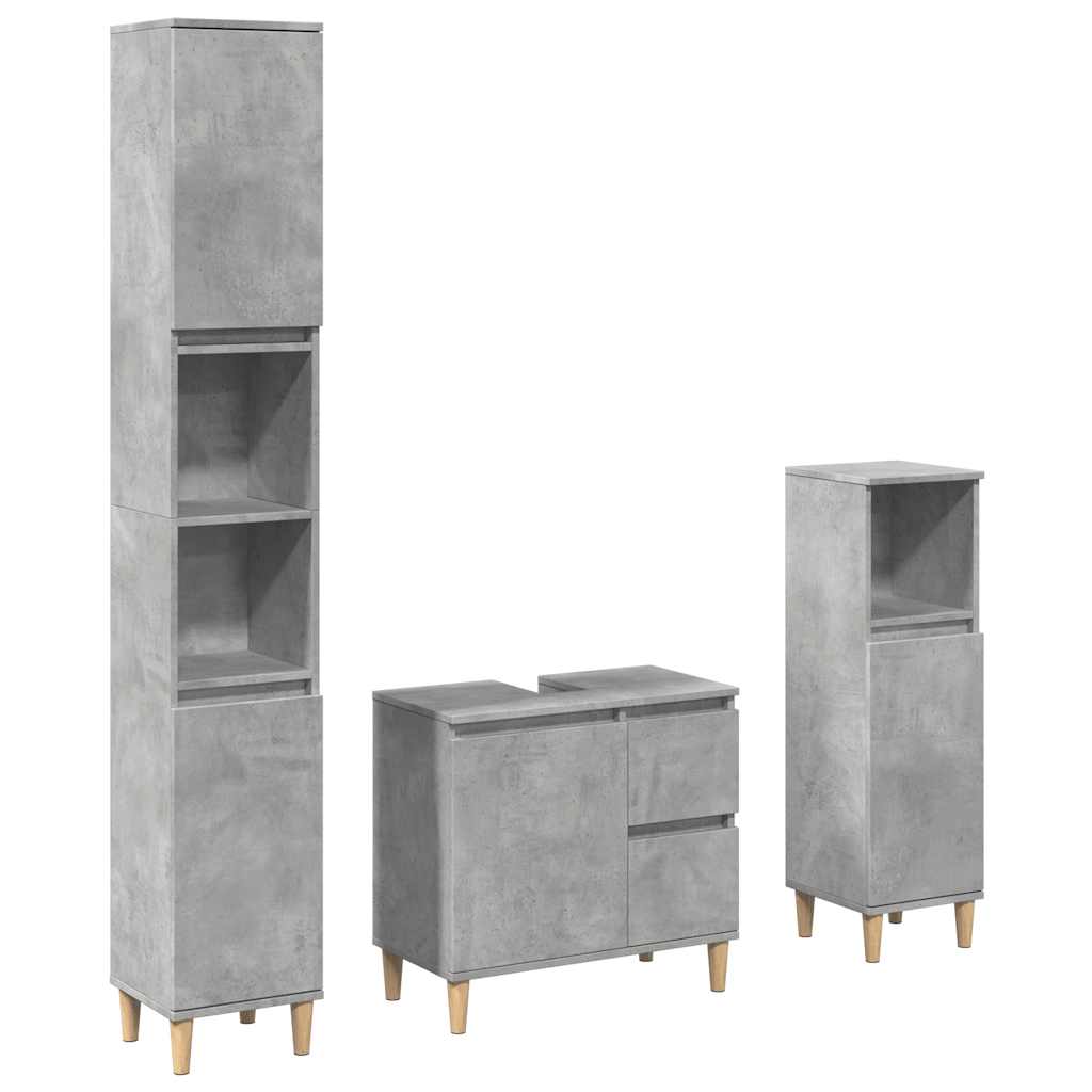 3 Piece Bathroom Furniture Set Concrete Grey Engineered Wood