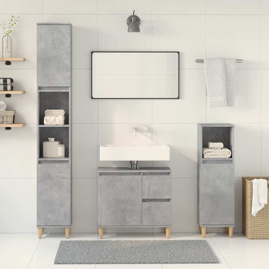 3 Piece Bathroom Furniture Set Concrete Grey Engineered Wood