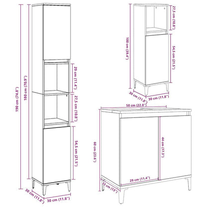 3 Piece Bathroom Furniture Set Concrete Grey Engineered Wood