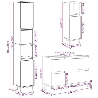 3 Piece Bathroom Furniture Set Concrete Grey Engineered Wood