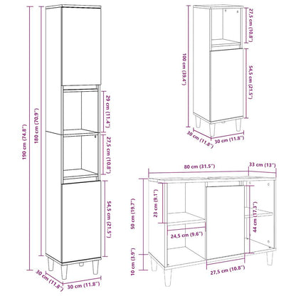 3 Piece Bathroom Furniture Set Concrete Grey Engineered Wood