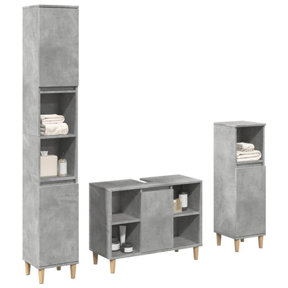 3 Piece Bathroom Furniture Set Concrete Grey Engineered Wood