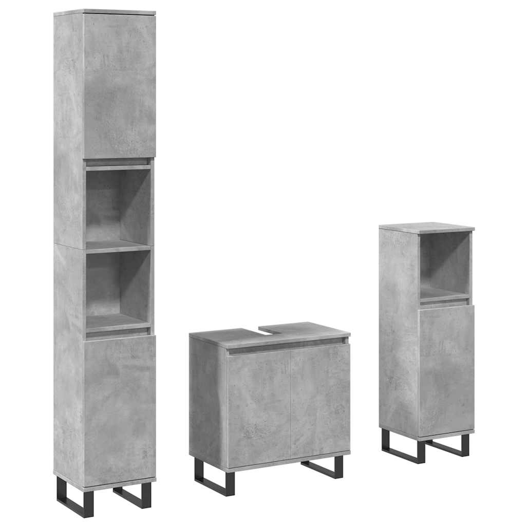 3 Piece Bathroom Furniture Set Concrete Grey Engineered Wood