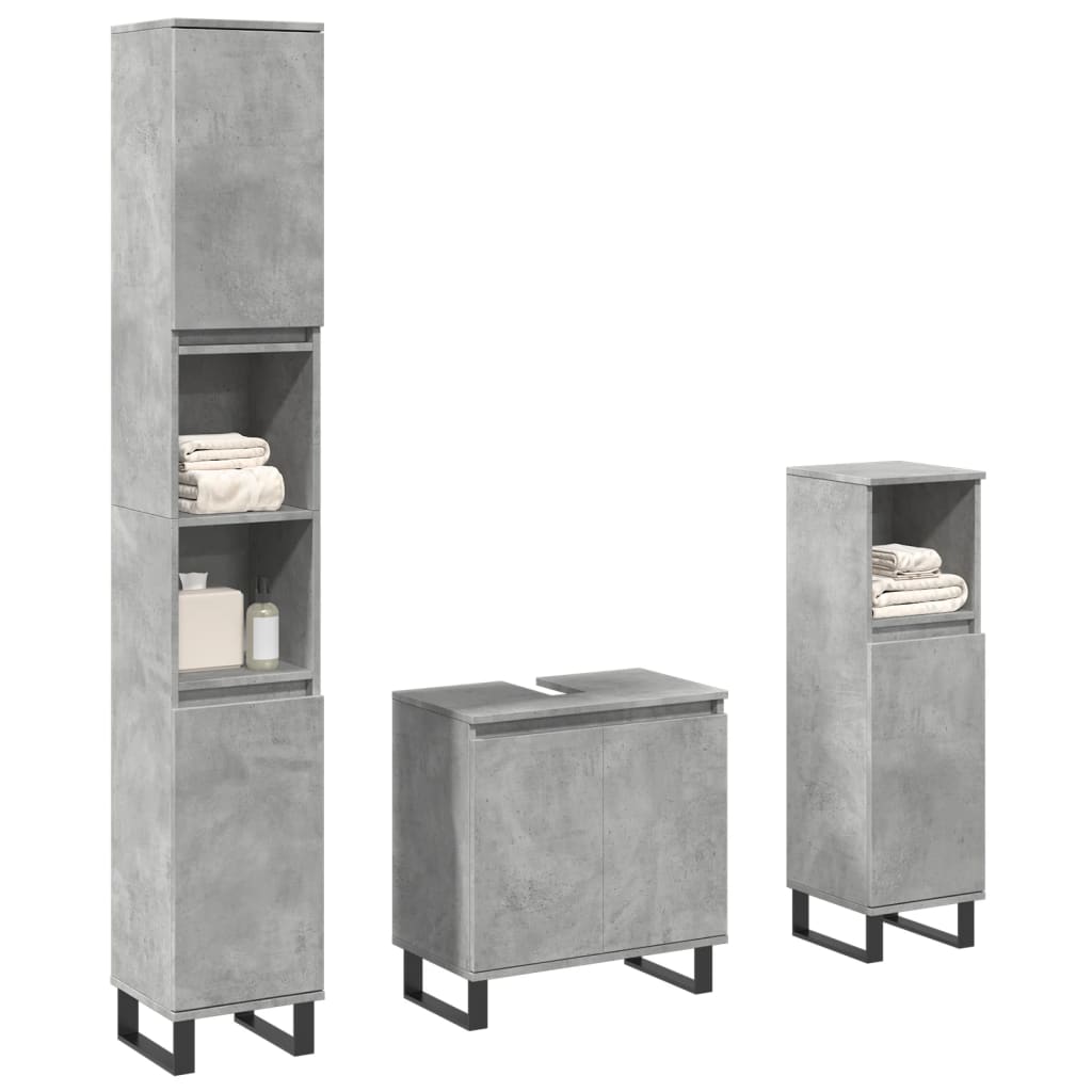 3 Piece Bathroom Furniture Set Concrete Grey Engineered Wood