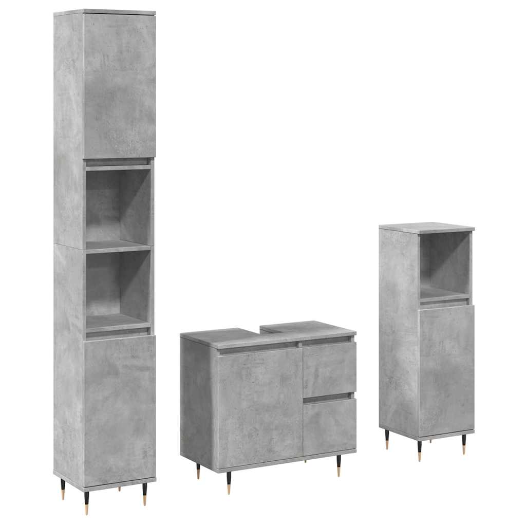 3 Piece Bathroom Furniture Set Concrete Grey Engineered Wood