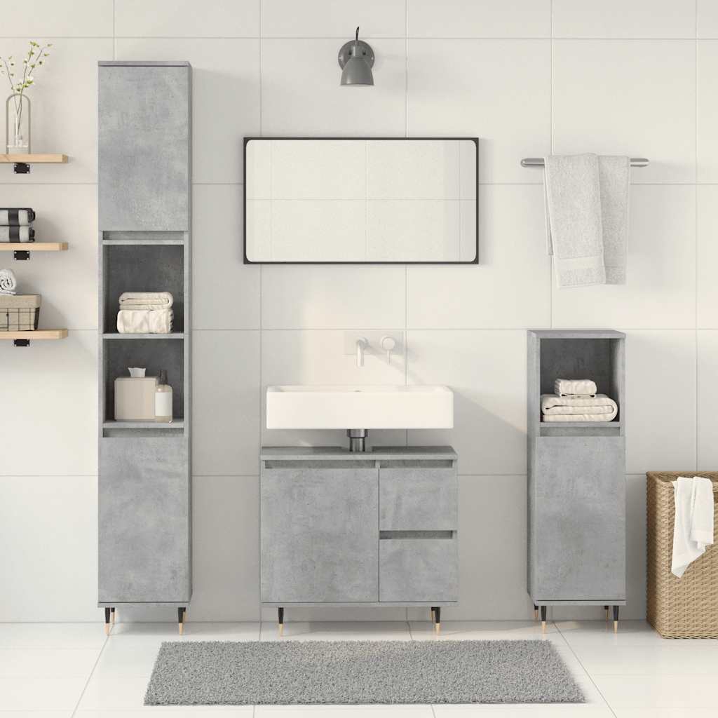 3 Piece Bathroom Furniture Set Concrete Grey Engineered Wood