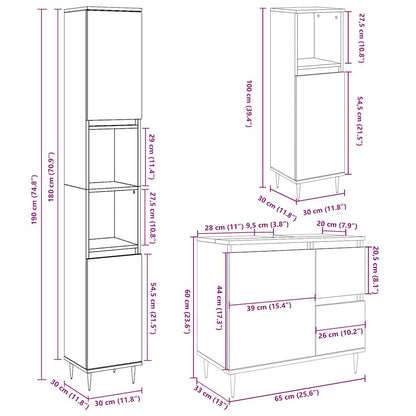 3 Piece Bathroom Furniture Set Concrete Grey Engineered Wood